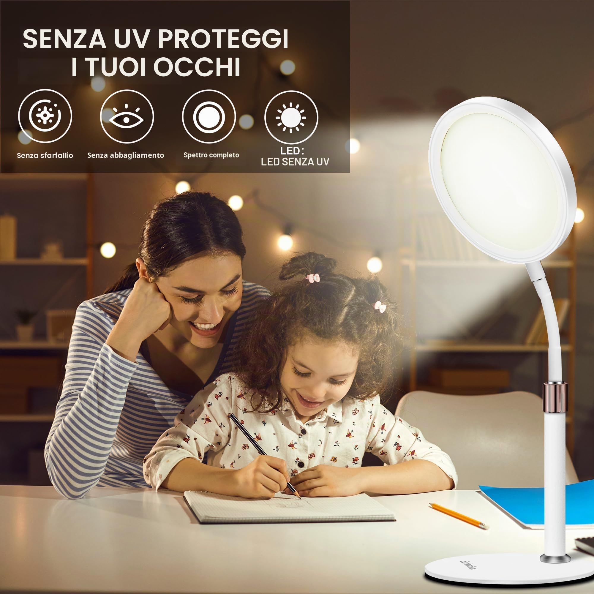 Sad Lampada, Lampada 10000 Luxcon 3 Temperature di Colore 3 Timer 9 Livelli di Luminosità, daylight Lampada per Lettura, Ufficio (Bianca)