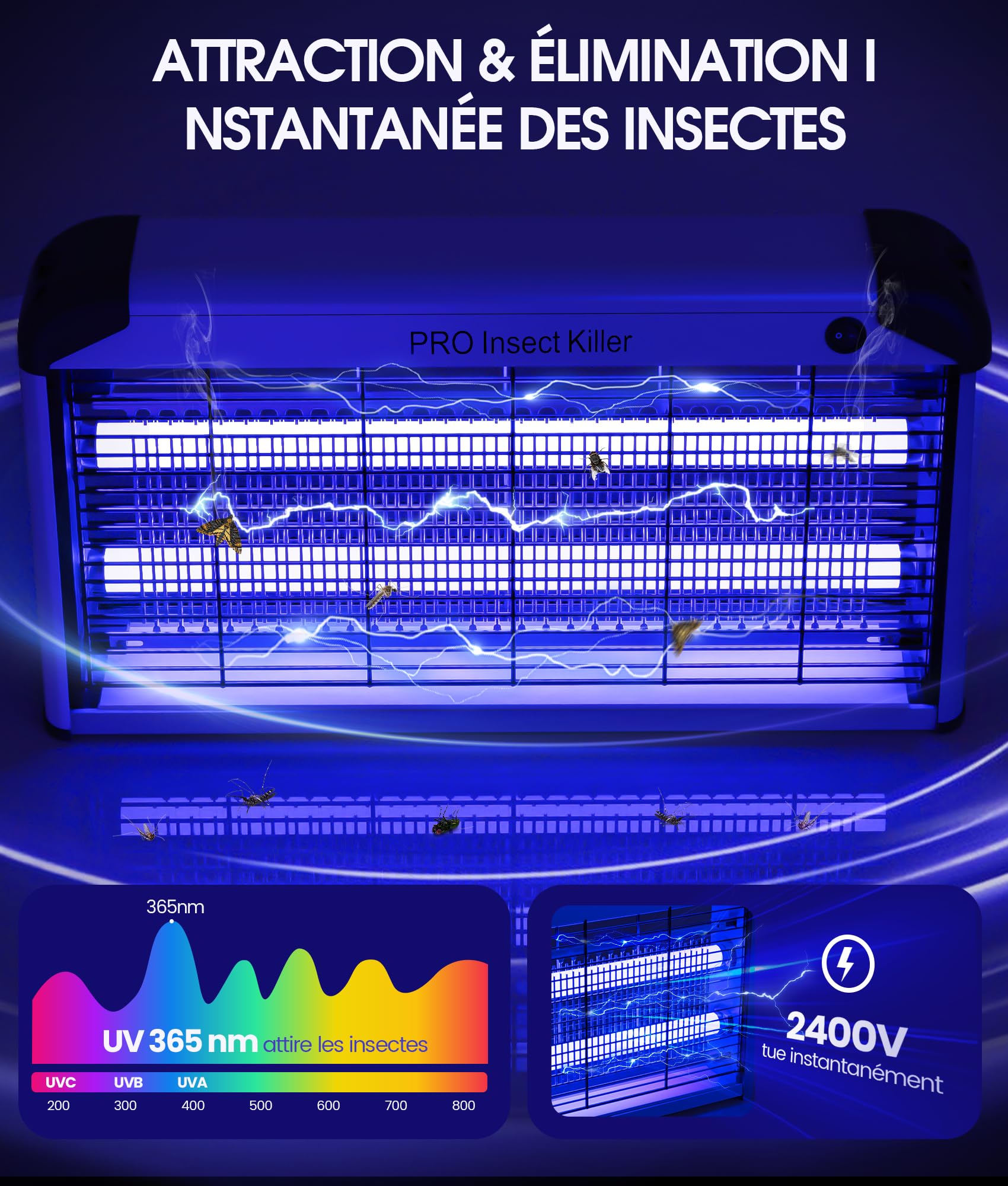 Spectracide UV Tueur de Moustiques Interieur, 2400V Piège à Insectes Volants Efficace, 30W Lampe Electrique Anti Moustique Puissant pour Mouches Guêpes Moucherons Moustiques Mites