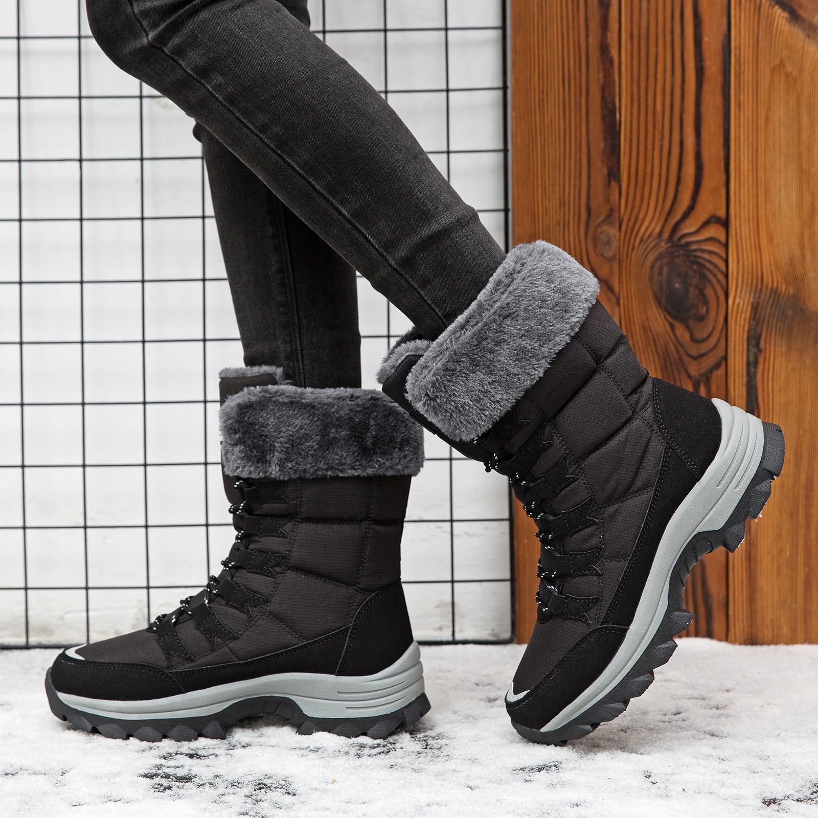 Stivali da Neve Donna Scarpe da Camminata Invernali Impermeabile Antiscivolo Caldo Pelliccia Foderati Passeggiate Stivaletti Sneaker Casual Outdoor Stivali da Escursionismo 37-43EU