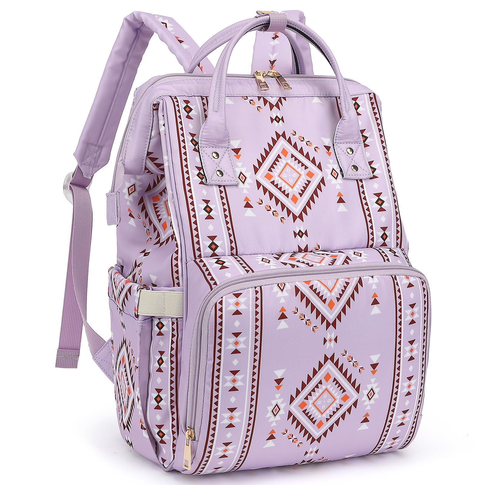 Xunteny Boho Diaper Bag Backpack for Mom Dad, Multifunctional Bohemia Baby Nappy Backpack with Stroller Straps Insulated Pockets (Purple)