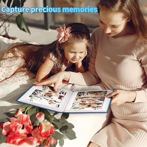 Miniatura 7 de Álbum de fotos de 4 x 6 pulgadas con 600 bolsillos, cubierta de lino, libro de recuerdos con ventana frontal, página blanca para boda, familia,