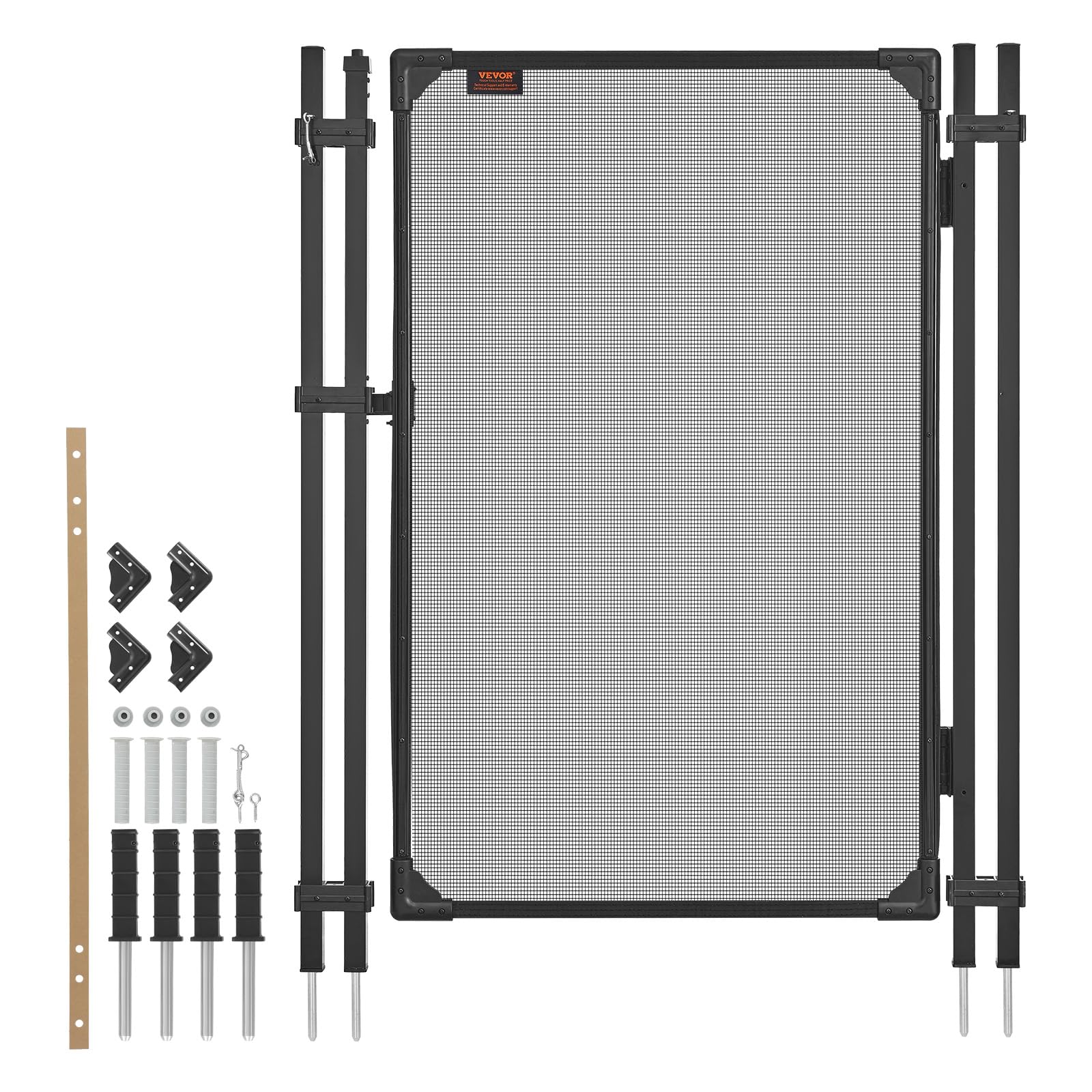 VEVOR Puerta de Seguridad para Piscina 1,2 x 0,75 m, Puerta de Malla Enterrada, Cerradura Automática, con Protectores de Esquinas Redondeados Estacas de Tierra, Multiusos para Jardín Mascota, Negro