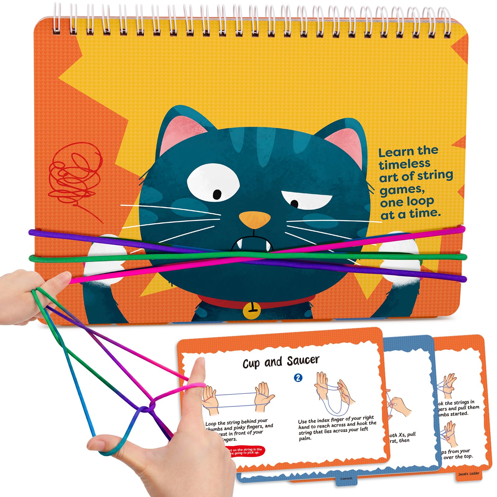 Kasfalci String Game Book Kit - Gifts for 8 9 10 11 12 Year Old Girl - Classic Finger String Figures Toy - Travel Toys for Boys Girls Ages 6-12
