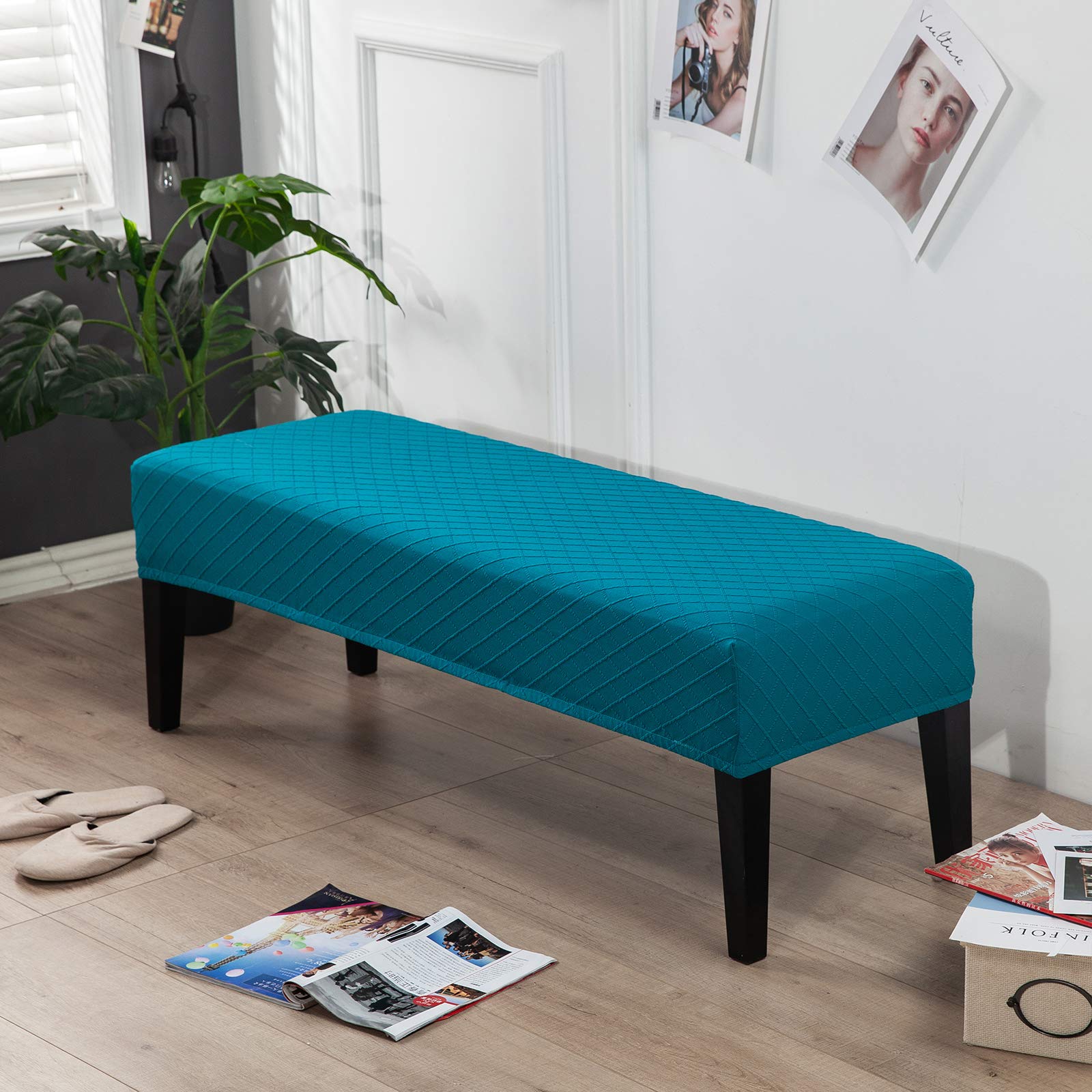 Copri Panca Elasticizzato In Velluto - Fodera Per Panca Da Pranzo, Sgabello E Ottomano (Grigio Medio, 112-150 Cm)
