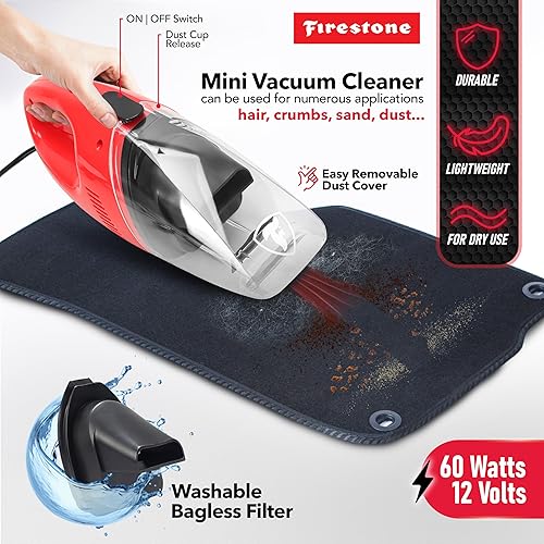 Miniatura 5 de Firestone Aspiradora portátil de mano  Aspiradora de coche, mini aspiradora para pelo de mascotas  Herramienta de limpieza de coche  Aspiradora