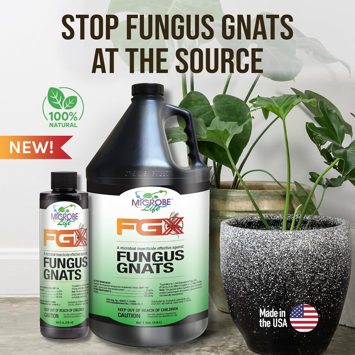 Microbe-Life Hydroponics FGX Fungus Gnat Killer, Natural BTi Pest Control for Plants, Indoor Plant Pest Control to Get Rid of Gnats in Houseplants, Safe for Pets & People, 8 Fl Oz