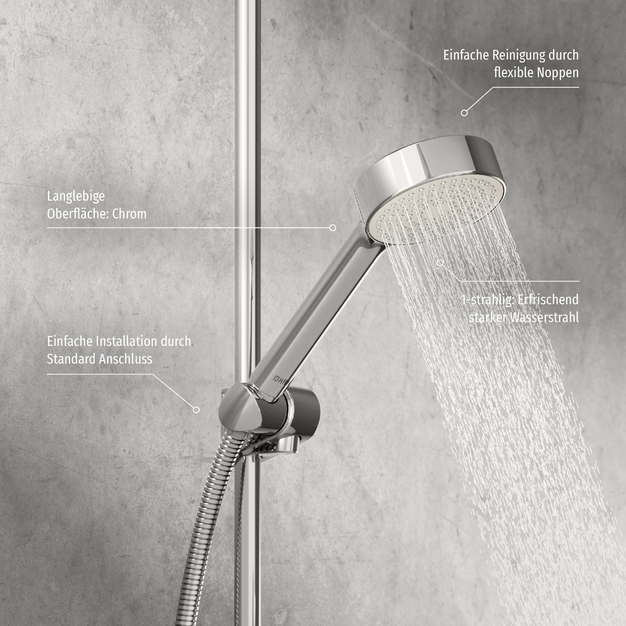 HANSA BASICJET ECO - Soffione doccia a getto unico, con funzione EcoFlow (9 l/min), funzione anticalcare, testa doccia 95 mm di diametro, attacco standard G 1/2, cromato