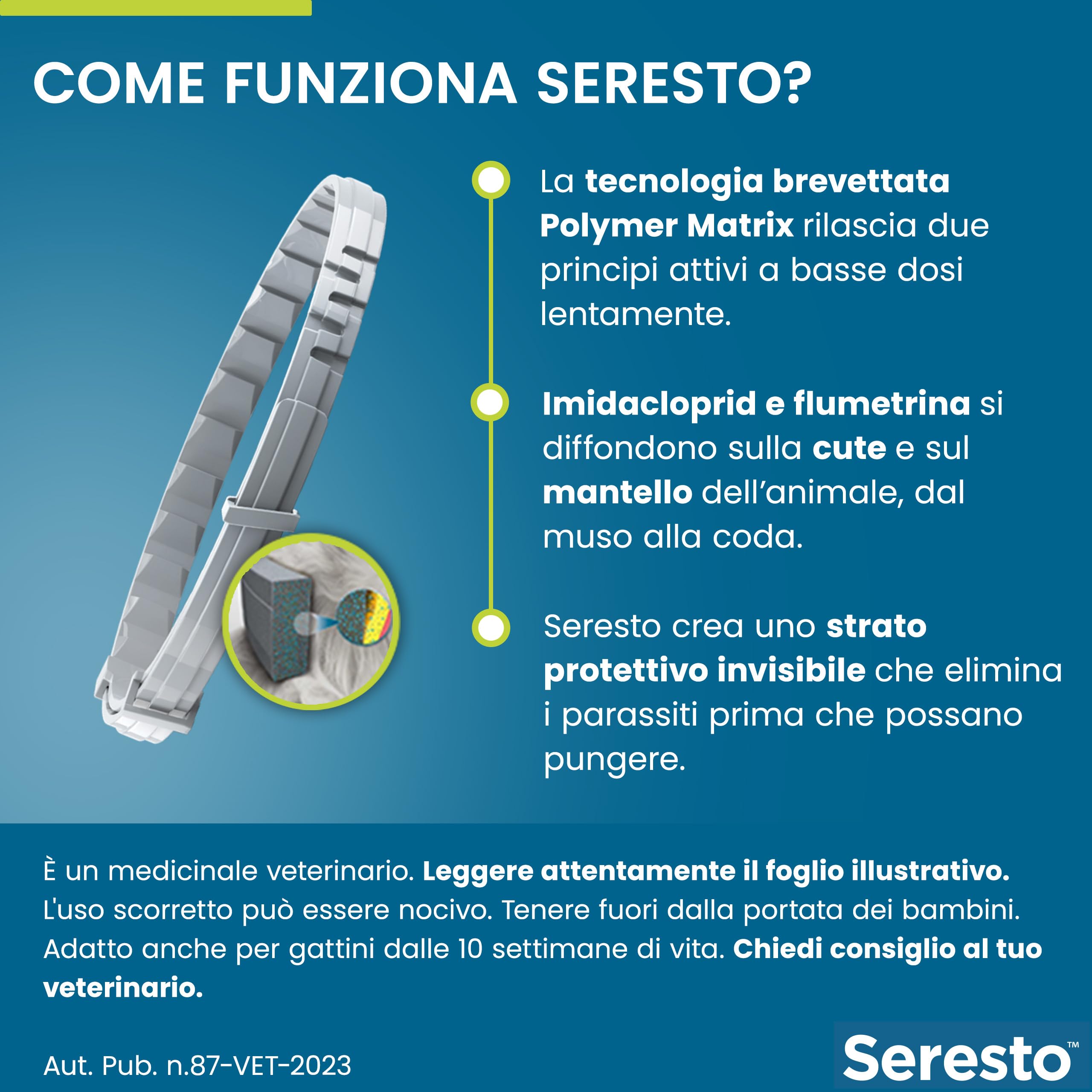 Seresto collare antiparassitario per gatti. Elimina pulci e zecche, fino a 8 mesi di protezione, Il pacchetto può variare