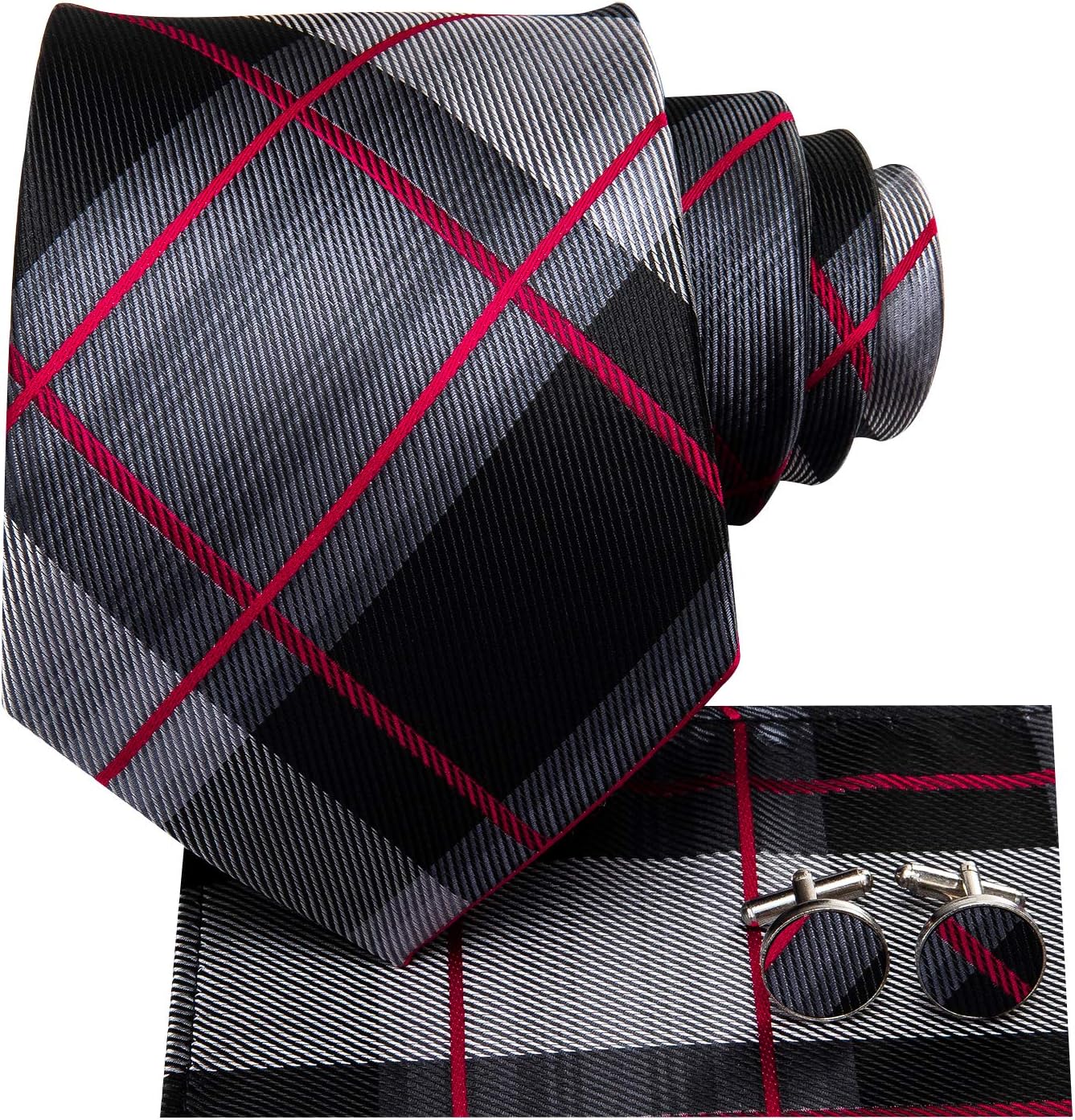 Dubulle Mens 3PCS Gift Box Tie Set Stripe Paisley Necktie Clips Lapel Pin Pocket Square Cufflinks Wedding