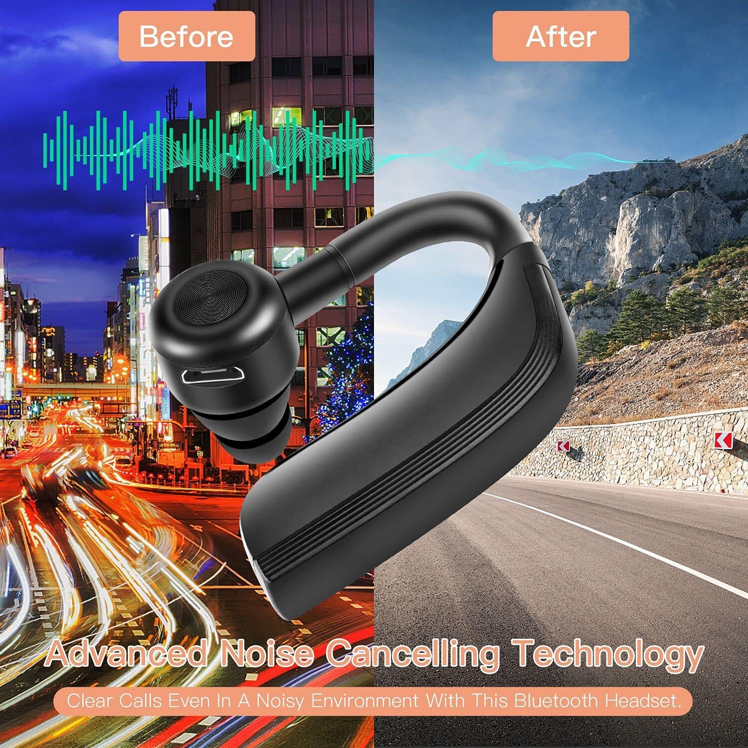 Casque Bluetooth 5.0, Casque Mains Libres D'une Durée de 22 Heures , Oreillette sans Fil Bluetooth avec Suppression du Bruit et Anti-Transpiration IPX4 pour Le Bureau, Les Affaires, La Conduite
