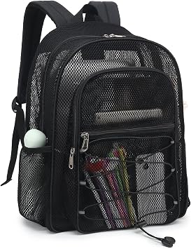 Mesh School Backpack for Girls Boys, Heavy Duty Kids Adults Mesh School Bag Bookbag for Swimming Beach Fitness Sport Black