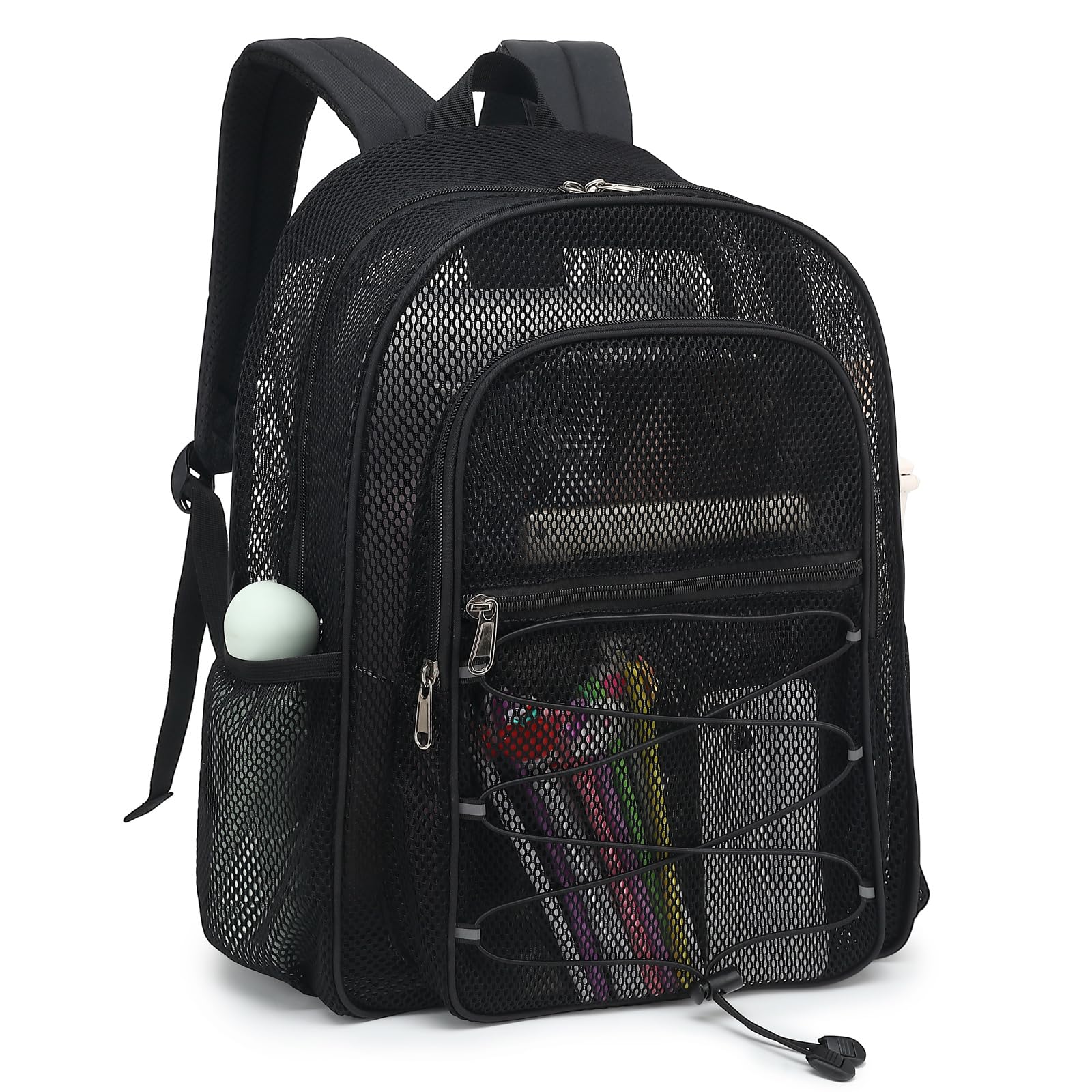 Xunteny Mesh School Backpack for Girls Boys, Heavy Duty Kids Adults Mesh School Bag Bookbag for Swimming Beach Fitness Sport (Black)