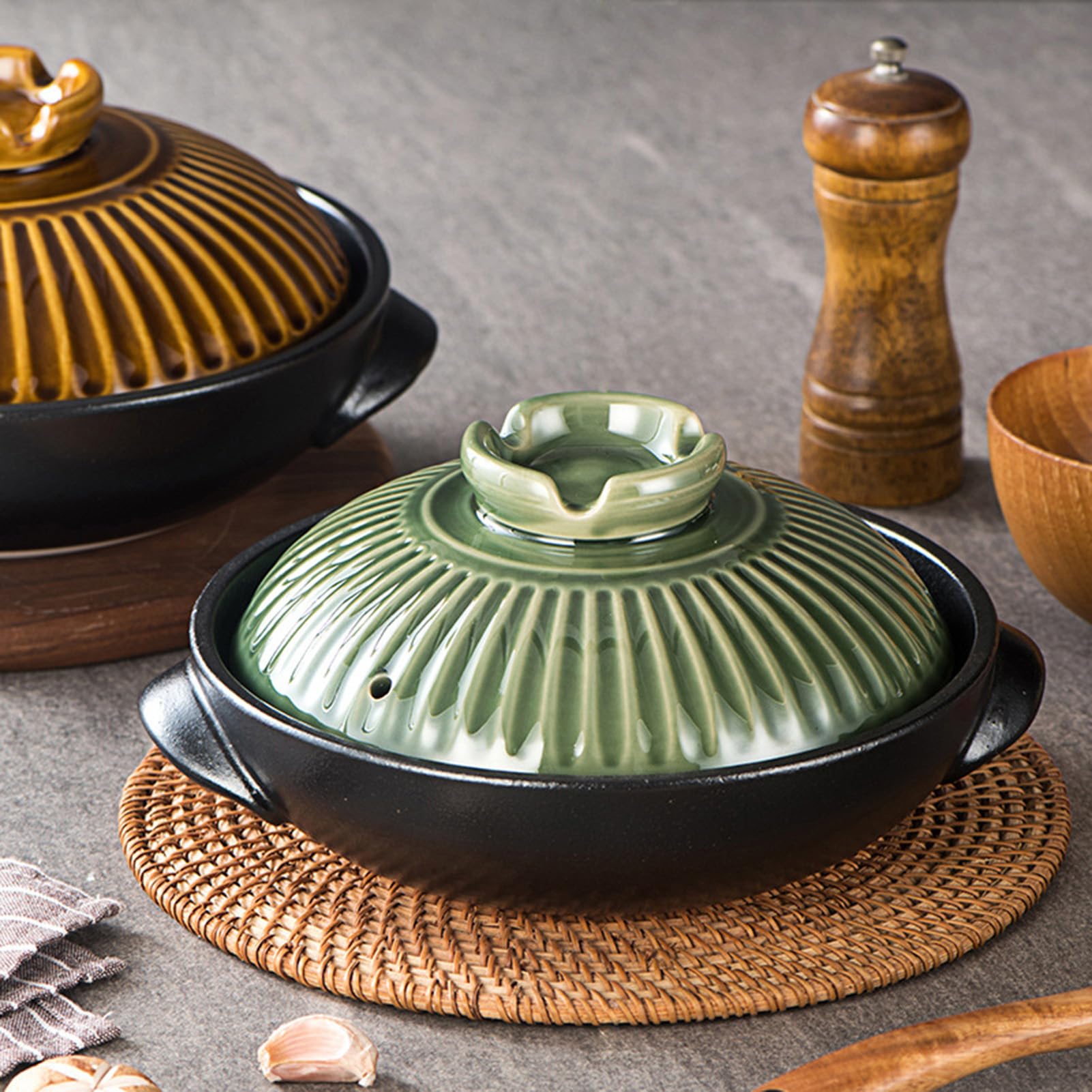 Japoński garnek ceramiczny, zapiekanka z terakoty z pokrywką, garnek z terakoty, nieprzywierający garnek ceramiczny, domowy garnek z terakoty, łatwy do czyszczenia(1000ml)