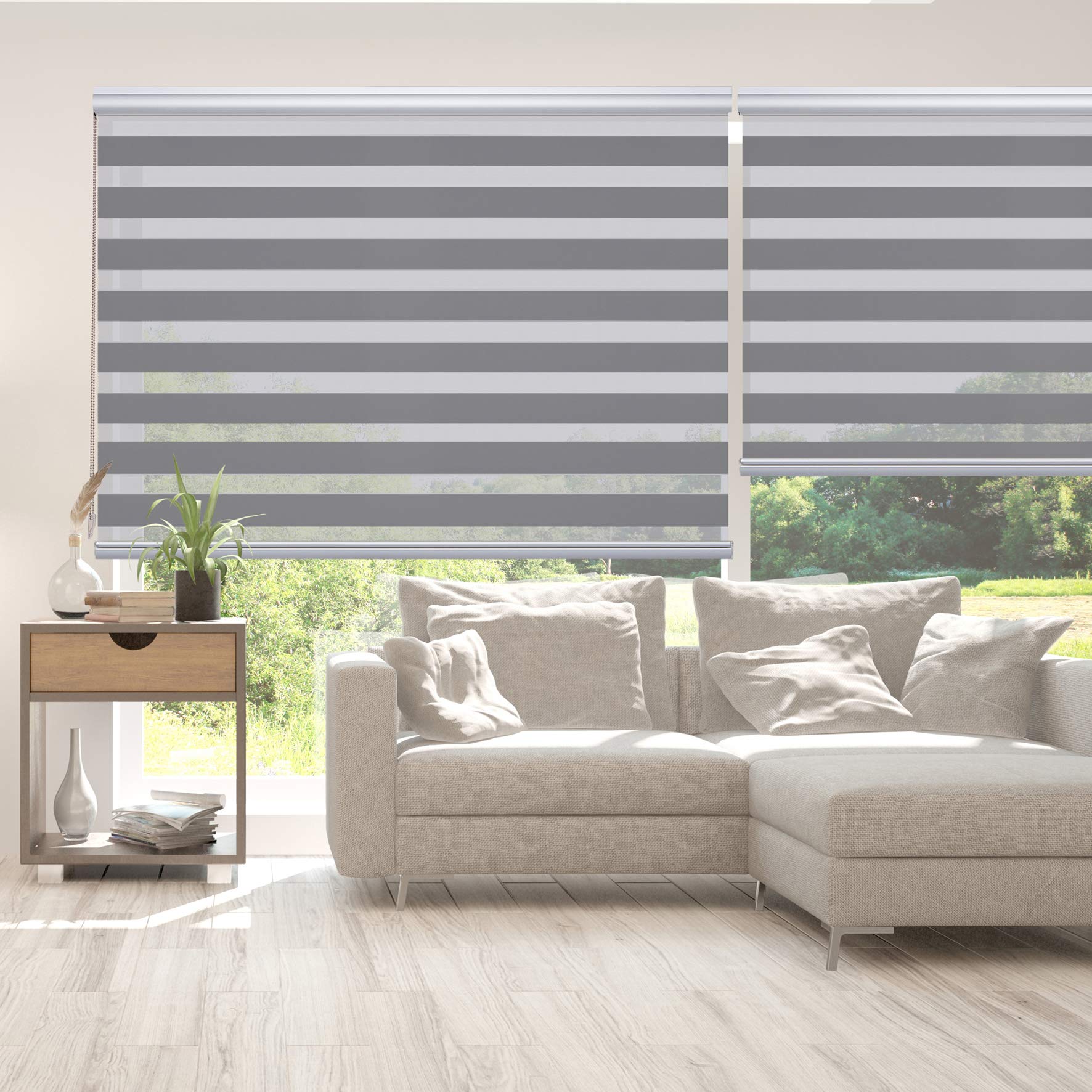 Estores Noche y Día Premium con galería y cadeneta en Aluminio de Máxima Calidad para Ventanas y Puertas, Estores enrollables de Alta Gama Color Plata 80x250 cm (Ancho x Alto) STORESDECO
