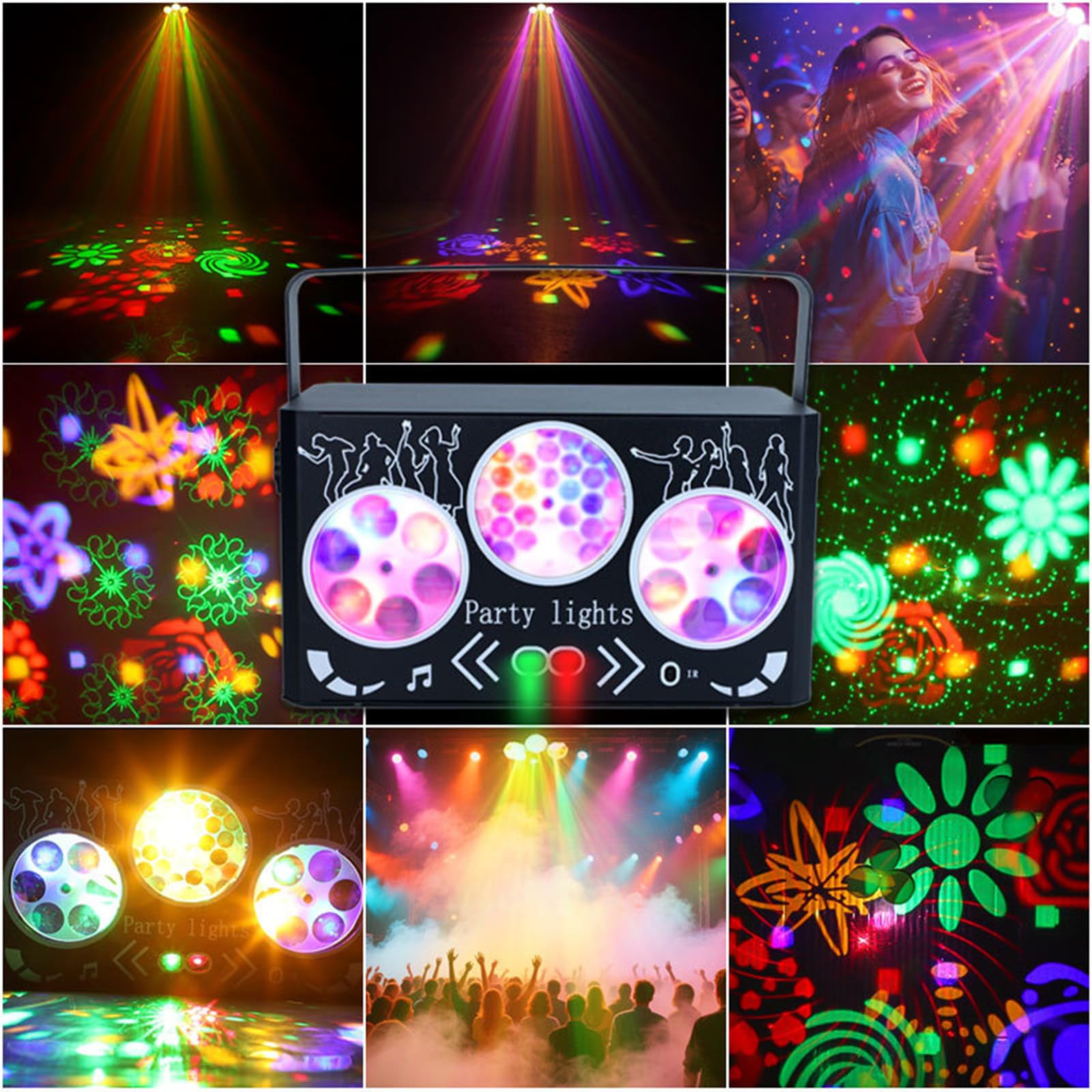 Luce Da Discoteca Rgbw, Proiettore Laser 4 in 1 Con Effetti Speciali, Luci Stroboscopiche a LED,Luce Da Palcoscenico Attivata Dal Suono Dmx, Telecomando, Per Dj, Feste,Matrimoni,Ktv,Riunioni in Casa