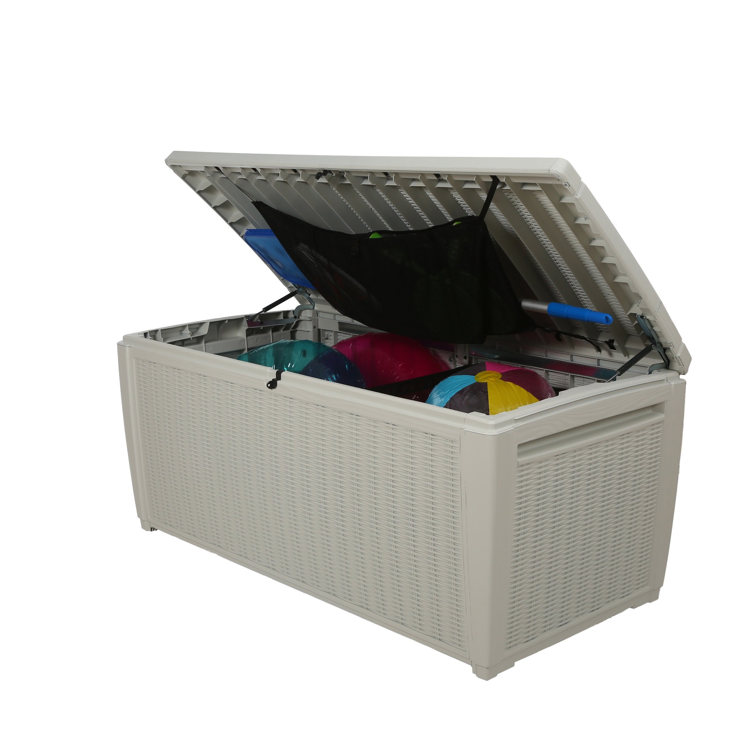 Koll Living Auflagenbox/Kissenbox 511 Liter l 100% Wasserdicht l mit Belüftung dadurch kein übler Geruch/Schimmel l Moderne Rattanoptik l l Deckel belastbar bis 200 KG (2 Personen) - Poolbox