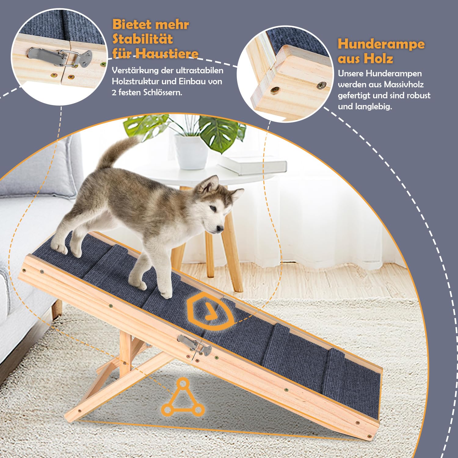 Rampa para perros ajustable en 4 posiciones, 83 x 30 cm, plegable, 25 kg | Madera de pino, sofá cama, doble cierre, bit 25 kg, antideslizante, 5 travesaños, escalera para perros, gatos