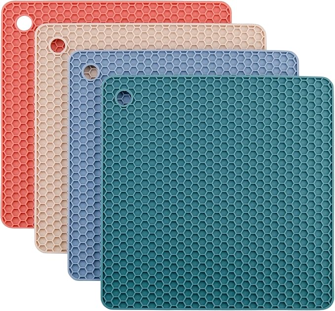Smithcraft Silicone Trivets for Hot Dishes, Pots and Pans, Hot Pads for Kitchen, Mixing Color Silicone Pot Holders Mats for Kitchen Quartz Counter Heat Resistant Mat, Flexible Table Trivet Mat Set 4