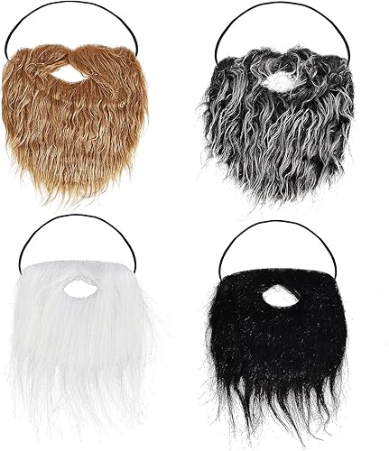 Yolev 4 piezas de barbas falsas bigotes para Halloween divertido barba falsa bigote facial accesorios para disfraz con cuerda elástica ajustable