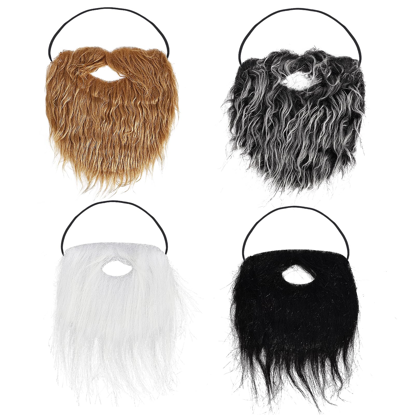 Yolev 4 Pieces Fake Beards Mustaches Halloween Funny Beard Fake Whisker Facial Hair Costume Accessories with Adjustable Elastic Rope for Party Cosplay Supplies (4 Styles)