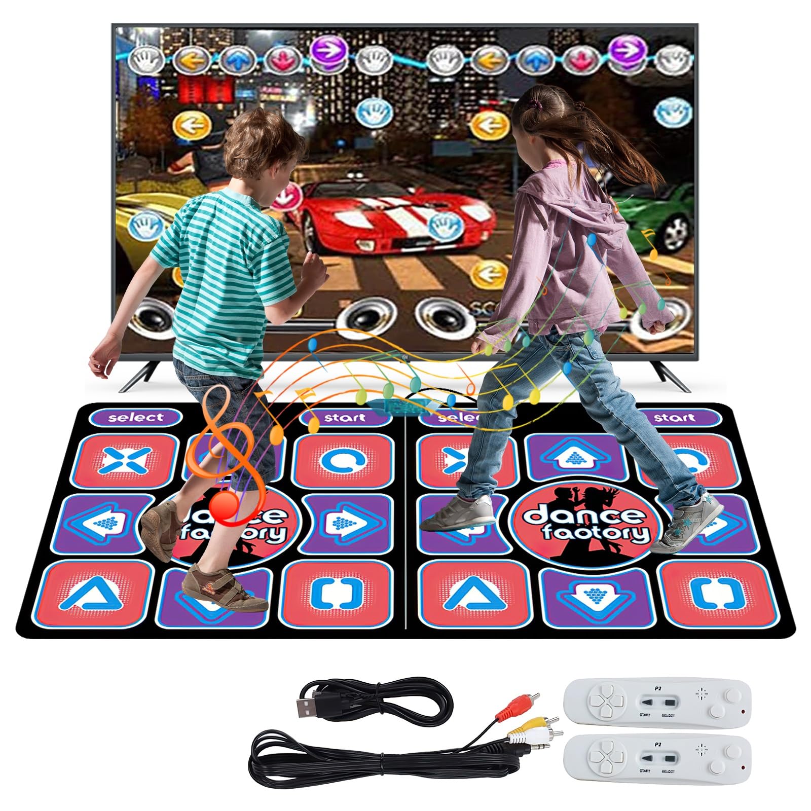 Kouamor - Tappeto da ballo per adulti e bambini, 100 musiche integrate, 65 giochi sensoriali, 3 modalità di ballo (Live MTV, cartoni animati, scene 3D), regali per ragazze e ragazzi per compleanno (A)