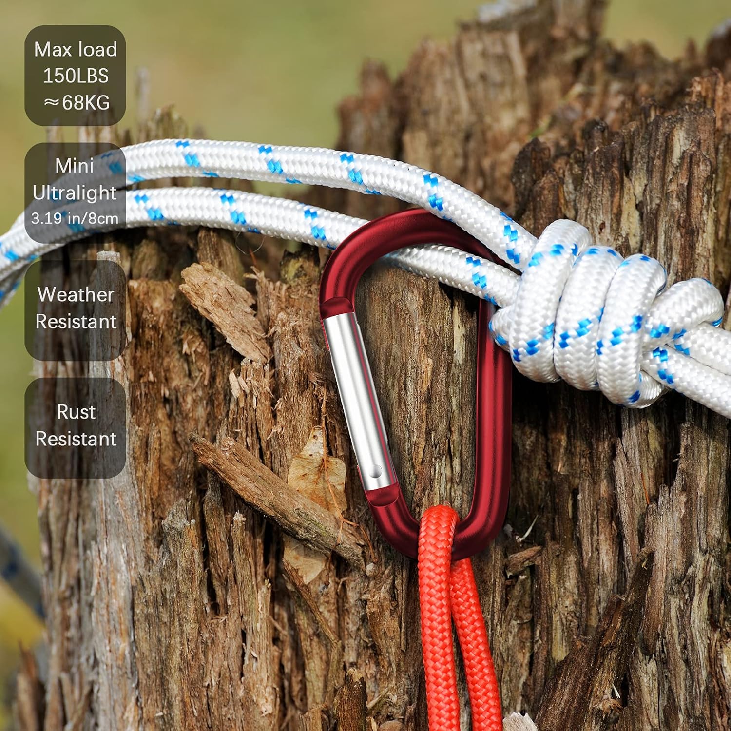 sprookber 3" Aluminum Carabiner D Ring, Caribeener Clips, Spring Snap Hook for Keychain Clip, Set of 10 - Image 5