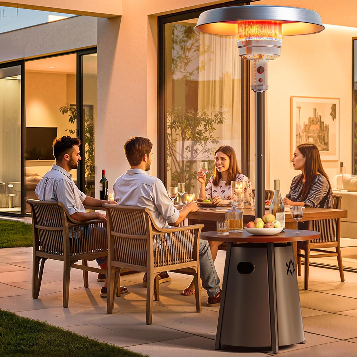 Pamapic 50,000 BTU Outdoor Heaters for Patio with Round Table Design, Premium 304 Stainless Steel Burner, Triple Protection System Propane Patio Heater for Porch Garden, Residential & Commercial Use