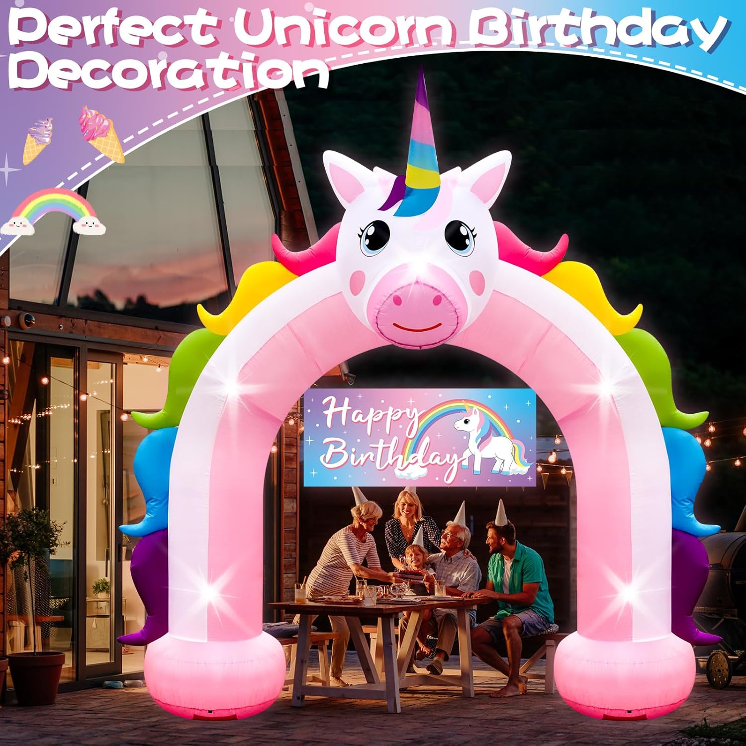 10FT Inflatable Unicorn Arch Outdoor Decorations Giant Blow Up Unicorn Rainbow Built-in 5 LED Lights for Unicorn Girls Birthday Party Wedding Baby Shower Garden Yard Lawn