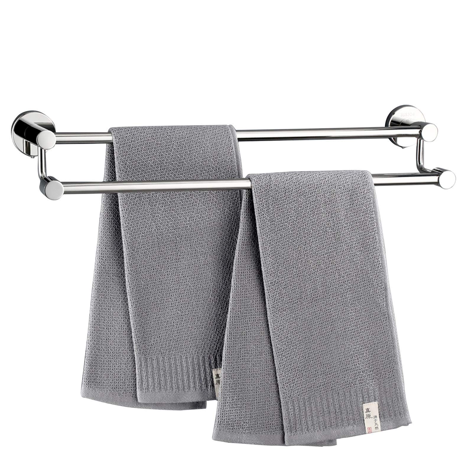 Edelstahl Doppel-Handtuchhalter, Chrom-gebürstete Oberfläche, Wandmontiert, Hängende Handtuchhalter für Bad oder Küche (Größe: 80cm)