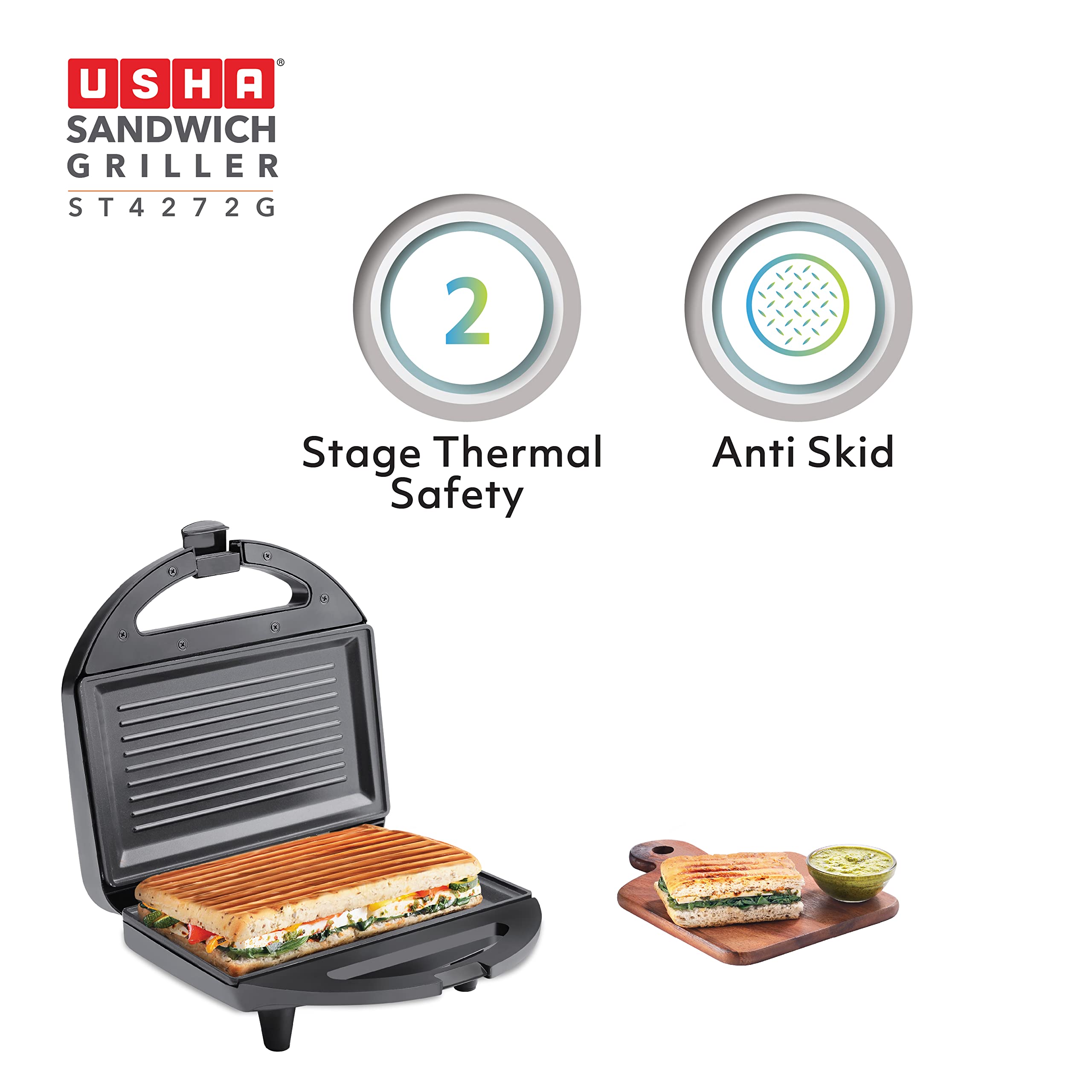 Usha Sandwich Toaster ST4272 G Black
