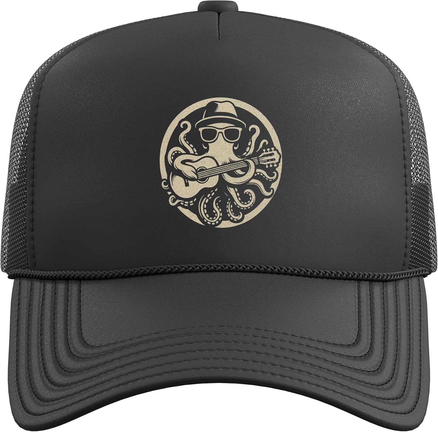 Cool Octopus Guitar Player Design Funny Music Lover Sea Life Trucker Hat with Adjustable Mesh Back image 2