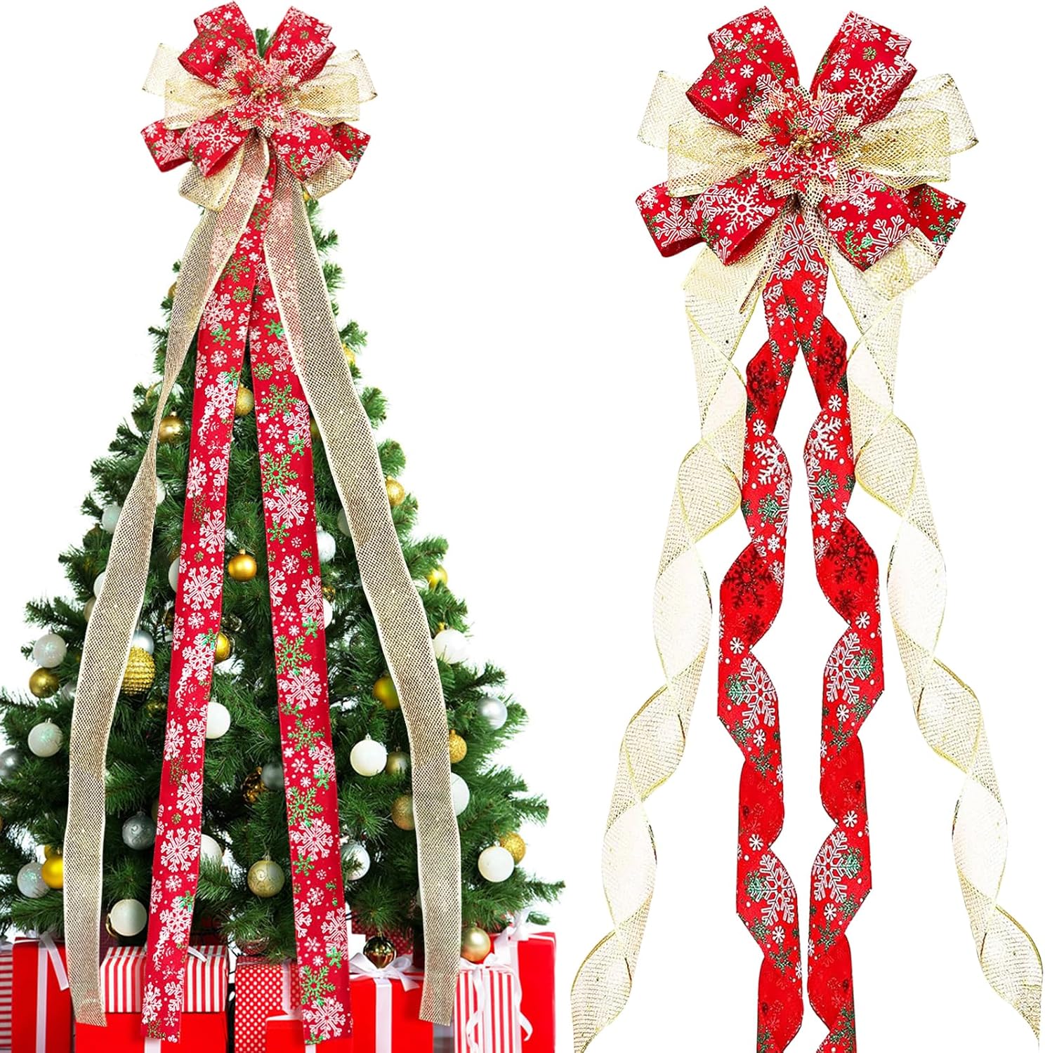 Amazon.com: Cezoyx Christmas Tree Topper Bow, 53 x 12 Inch Red Ribbon ...