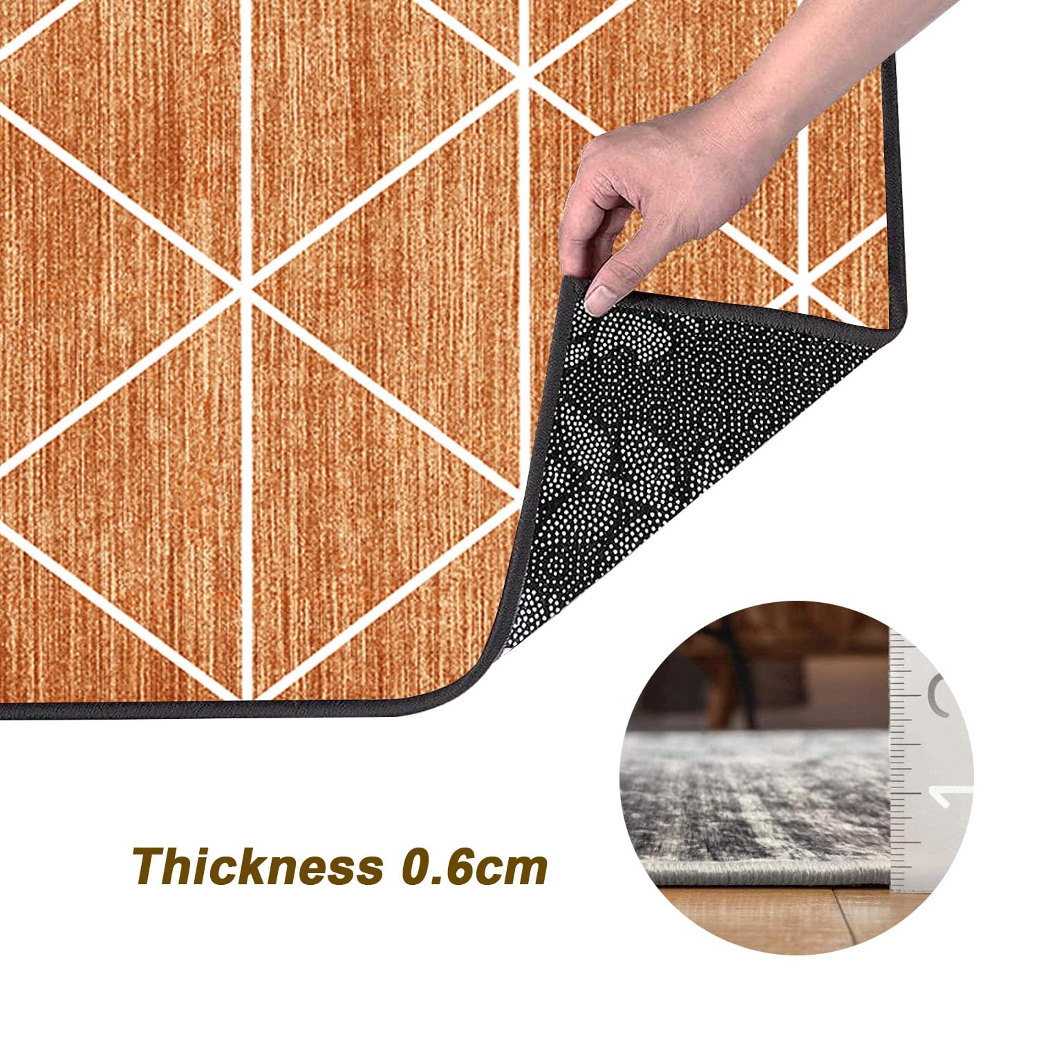Läufer Flur Küche Teppich rutschfest Orange 50x300CM Lang Kücheläufer Waschbar Meterware Modern Teppichmatten Korridor Polyester Wohnzimmer Schlafzimmer 40-120cm Breit, Anpassbare Größe