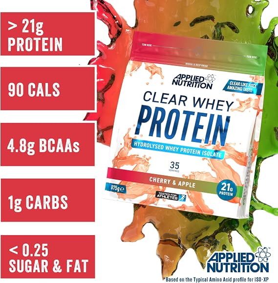 Applied Nutrition Clear Whey Isolate – Whey Protein Isolate, Refreshing High Protein Powder, Fruit Juice Style Flavours (Cherry & Apple) (875g - 35 Servings)