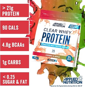 Applied Nutrition Clear Whey Isolate – Whey Protein Isolate, Refreshing High Protein Powder, Fruit Juice Style Flavours (Cherry & Apple) (875g - 35 Servings)