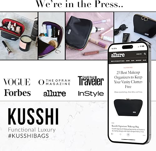 Miniatura 6 de KUSSHI Bolsa de maquillaje y cosméticos de viaje lavable, Satén negrorojo, Bolsa de maquillaje para todos los días, tela negraroja