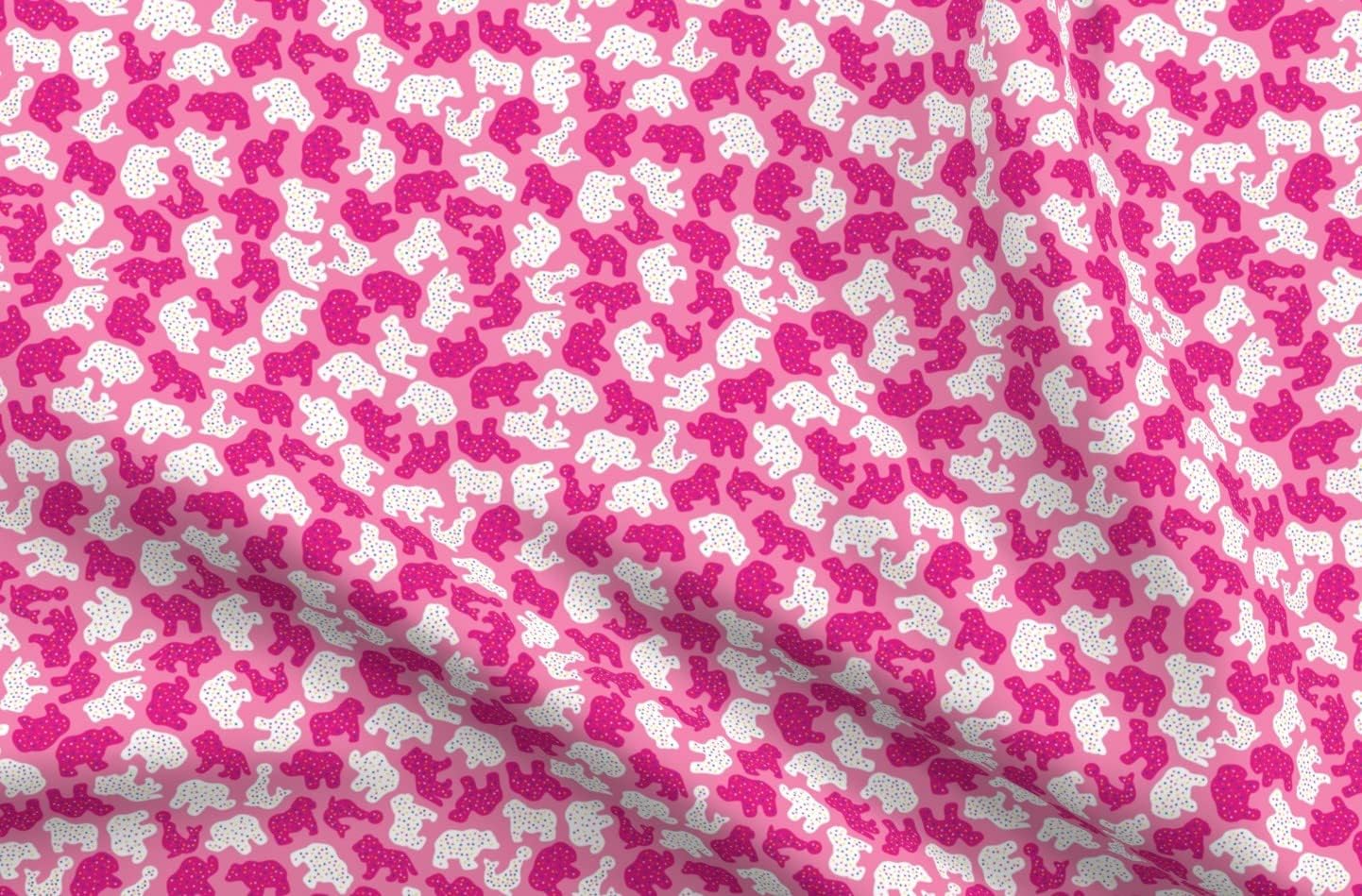 Spoonflower Fabric - Animal Cookies Small Circus Animals Bow Pink Kid Cooking Printed on Petal Signature Cotton Fabric by The Yard - Sewing Quilting Apparel Crafts Decor