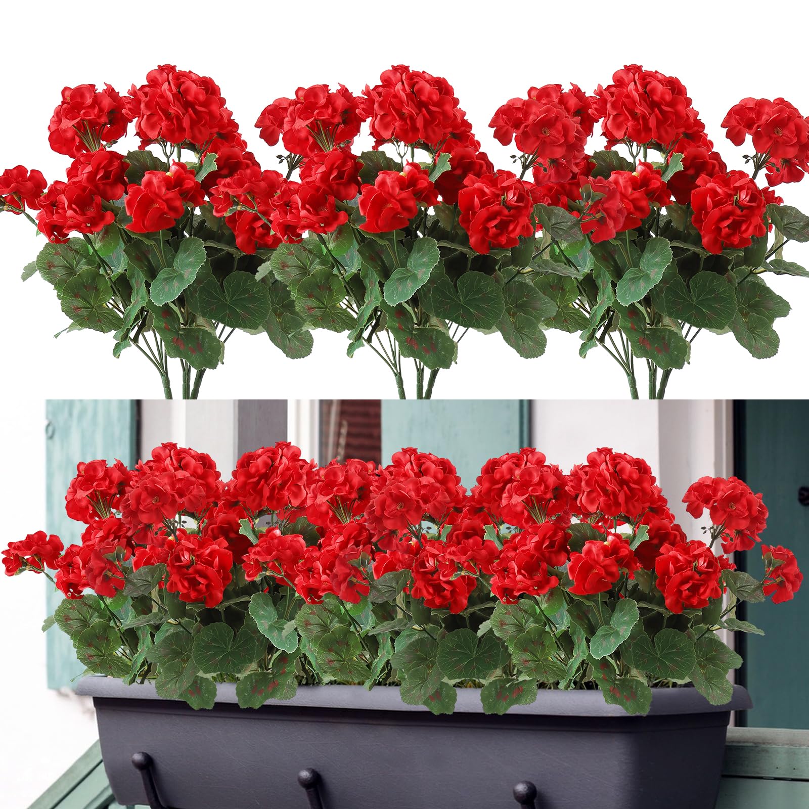 GREENRAIN Mazzi Di Fiori Artificiali Per Esterno - 7 Steli Resistenti UV - Piante Finte In Plastica Per Giardino, Portico E Finestra - Confezione Da 6