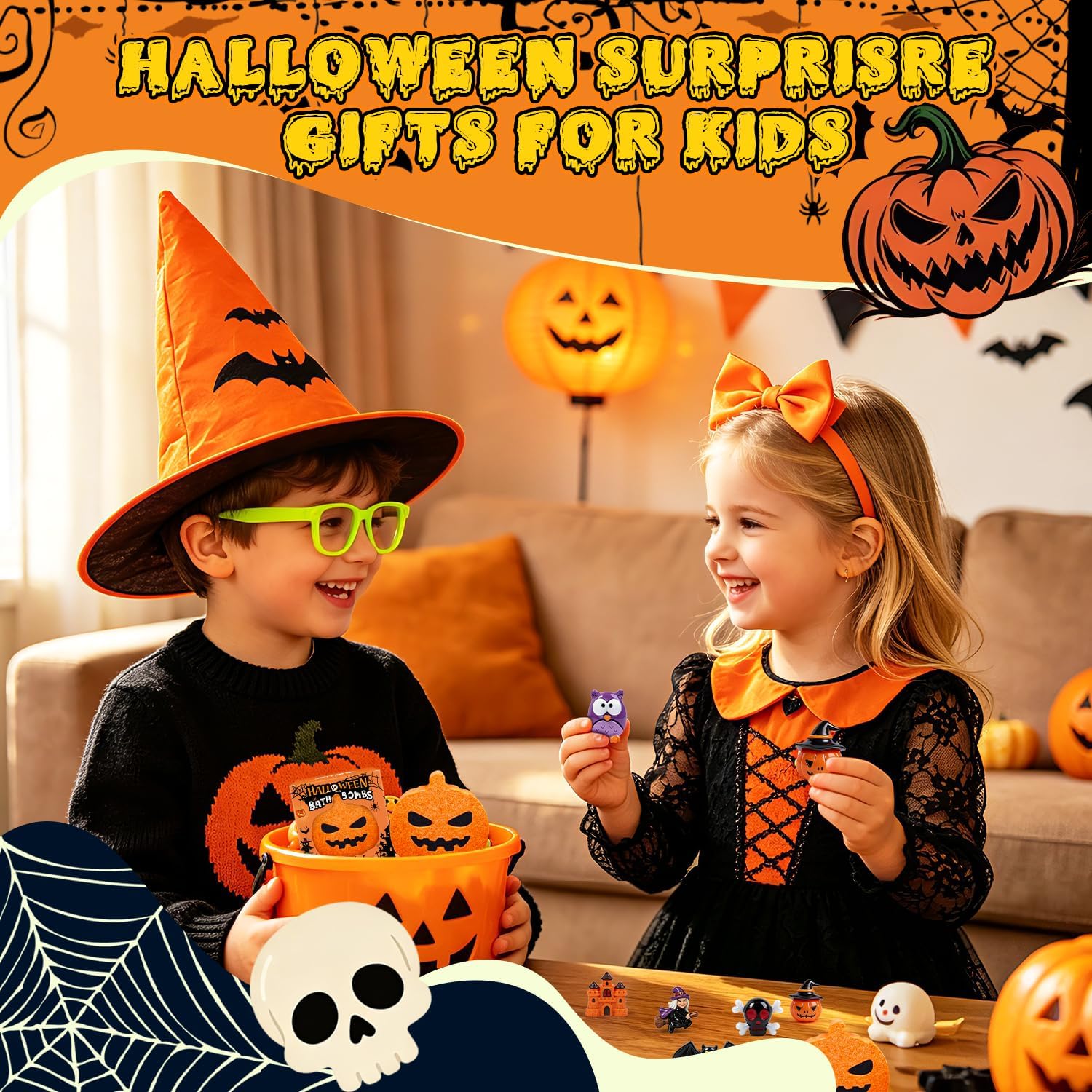 Halloween Bath Bombs for Kids with Surprise Toys Inside Boo Basket Stuffers