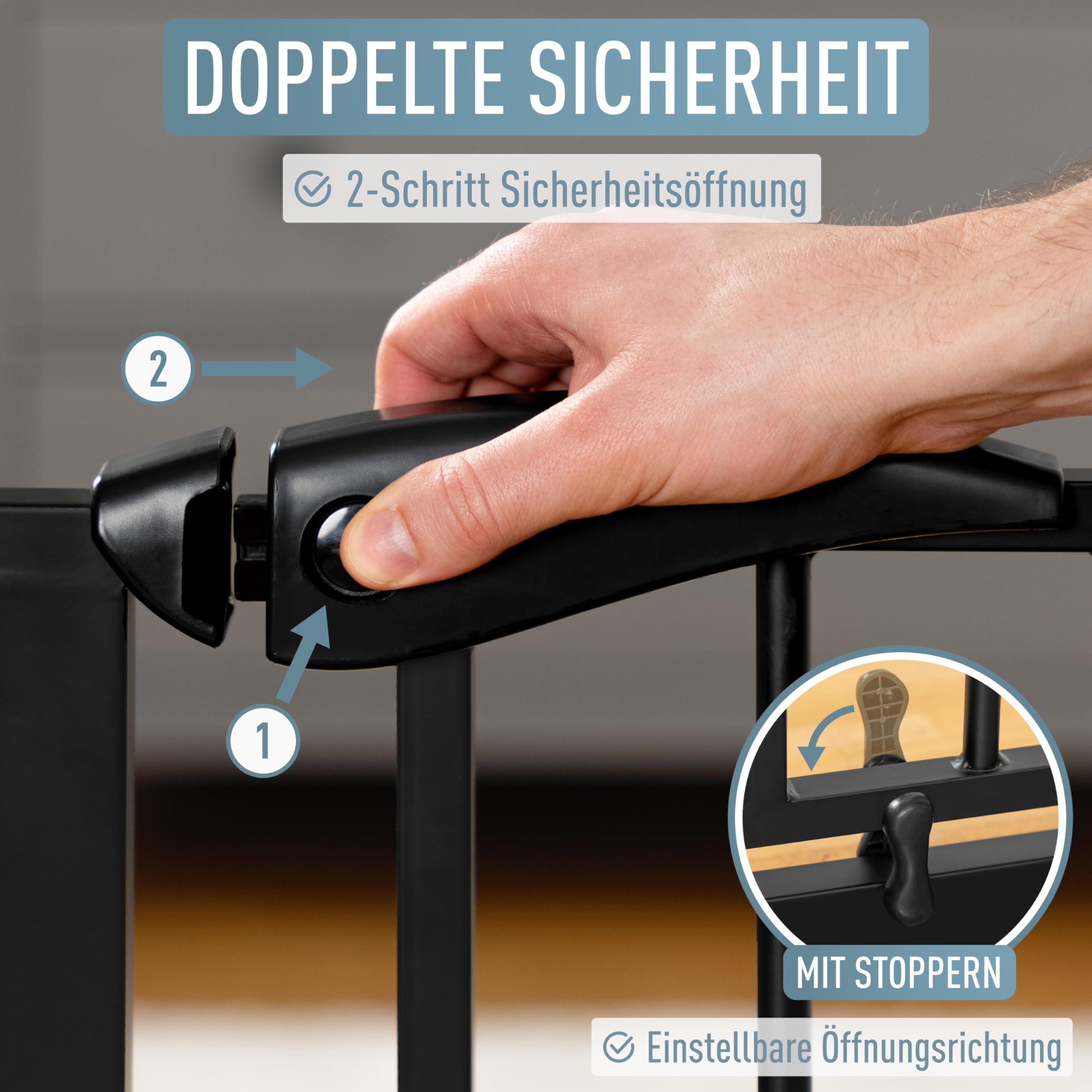 ib style Berrin XXL Treppenschutzgitter 85-185cm, Ohne Bohren, Türgitter Baby, Türschutzgitter Hund, Schwarz, 85-95 cm