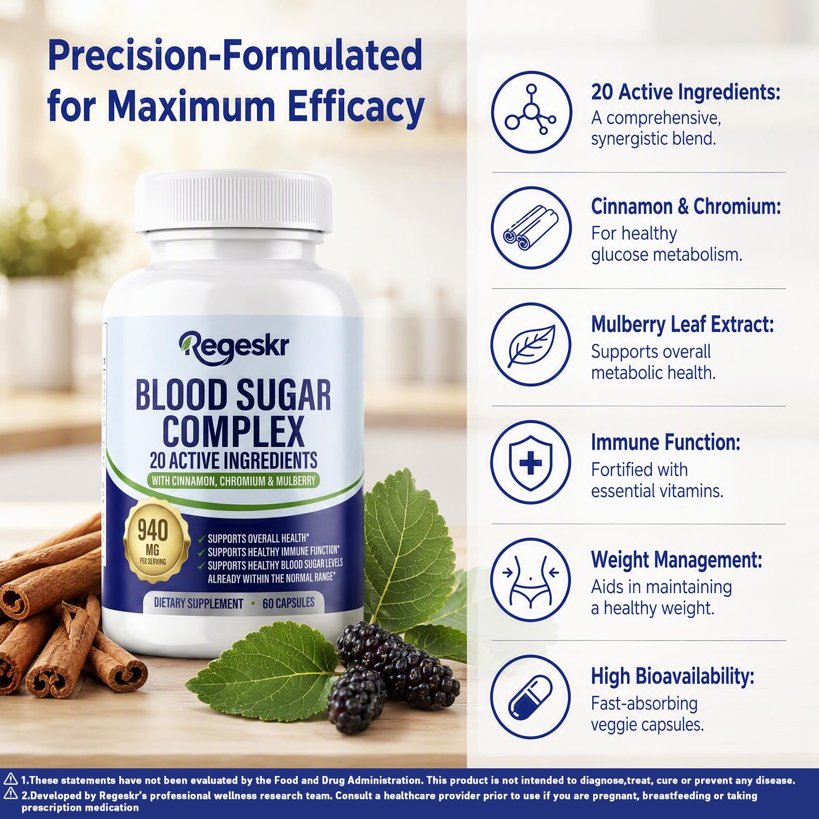 Blood Sugar Complex, True Nutra Blood Support Blend,Natural Alternative to Glucose Tablets for Low Blood Sugar, Metabolic Care, 1 Bottle (60 Capsules — Amazon image 3