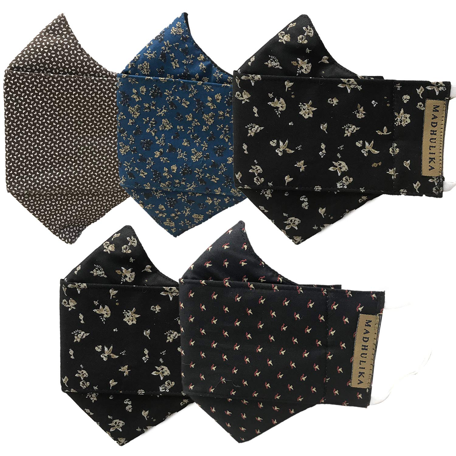 Madhulika Men's Black Cotton Reusable Durable Comfortable (RDC) 3-Layer Face Mask Assorted - Pack of 5