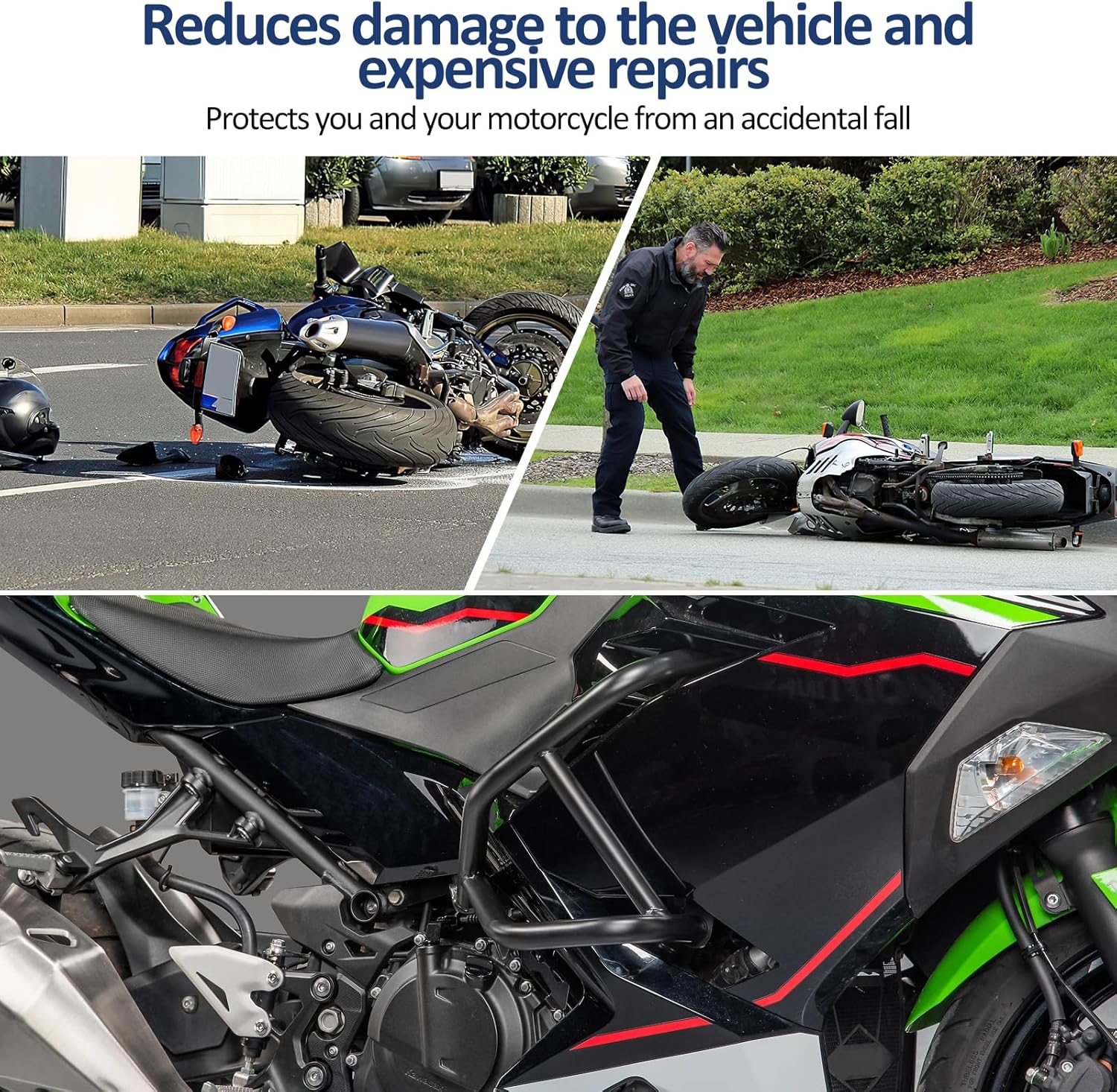 Highway Crash Bars Engine Guard Compatible with Ninja 500 2024-2025 Ninja400 2018-2025 Ninja250 2018-2021 Motorcycle Protection from Drops Accessories