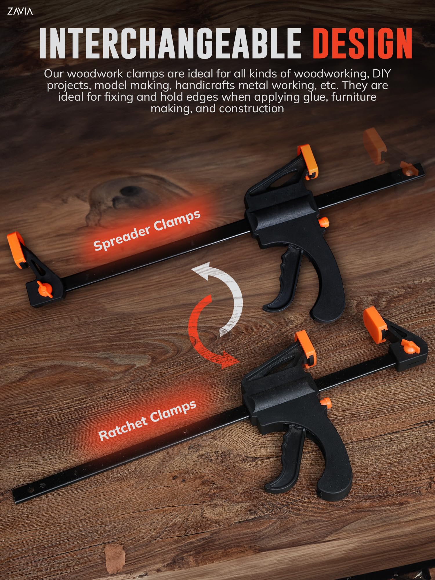 Woodwork Clamps 6 Inch 2 Pack, Quick Grip Ratchet Bar Clamp Spreader With Quick Release Clips - Image 4