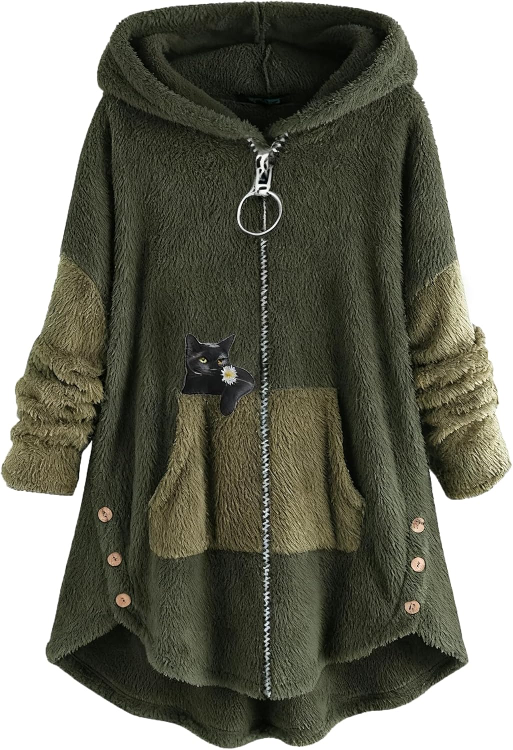 Akivide Women's Long Fleece Sherpa Hoodie Winter Warm Fuzzy Jacket Coats Outerwear with Pocket Plus Size