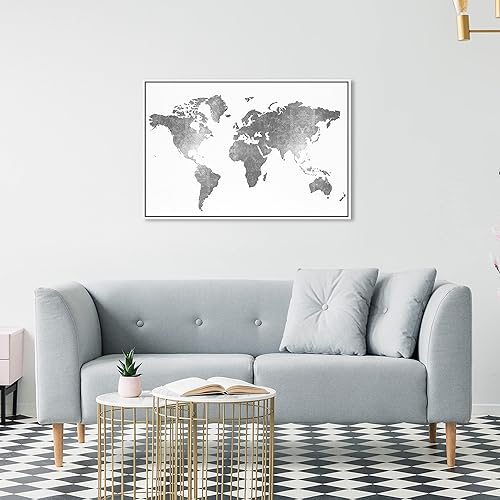 Miniatura 5 de The Oliver Gal Artist Co Maps and Flags Modern Canvas Wall Art Silver Leather Mapamundi Living Room Bedroom and Bathroom Home Decor 30 in x 20 in