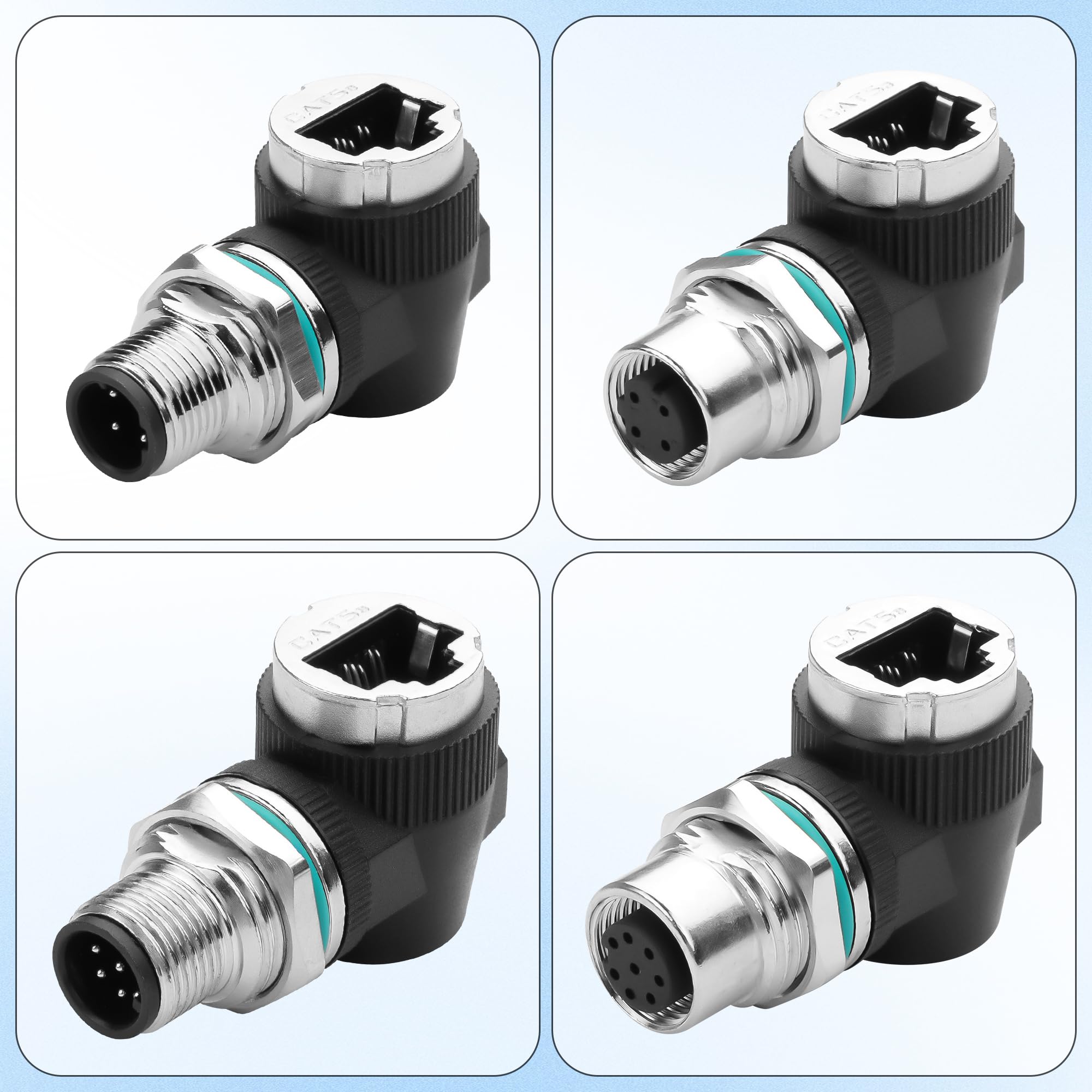 CERRXIAN Adaptador RJ45 a M12 de 4 pines, conector hembra M12 de 4 pines a Ethernet RJ45, IP68 impermeable, para sistemas de automatización, Plug and Play (L-4 pines macho)
