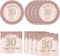 Vista 24 de Decoraciones de cumpleaños número 70 para mujer, decoraciones de cumpleaños número 70, platos y servilletas de oro rosa, decoraciones de cumpleaños