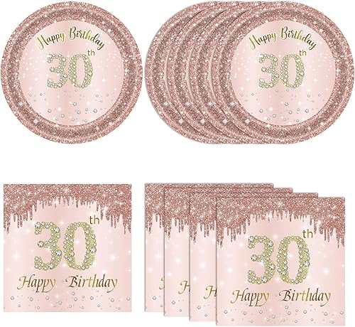 Miniatura 92 de Juego de 40 platos y servilletas de 40 cumpleaños para mujeres, juego de vajilla desechable para fiesta de 40 años de edad para decoración de 40º