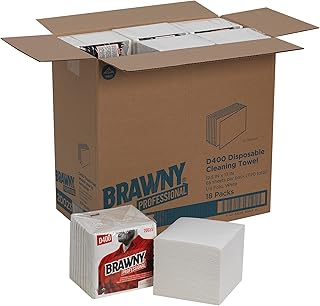 GP Brawny Professional D400 Disposable Cleaning Towel, 1/4-Fold, White
